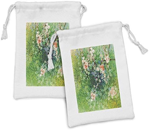 Необичен сет на торбичка за цветна ткаенина од 2, цвеќиња на јаболка на трева со распрскувачки елементи на Грејс знаци од печатење на природни уметнички дела, мала т