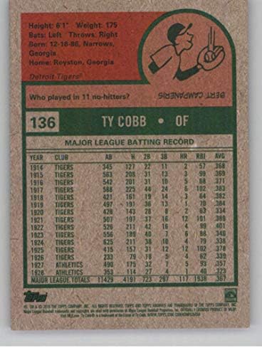 2019 Топс Архива Бејзбол 136 Тај Коб Детроит Тигри Официјална Млб Трговска Картичка