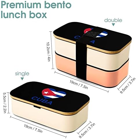 Loveубов Куба двоен слој Бенто кутија за ручек со прибор поставен контејнер за ручек вклучува 2 контејнери