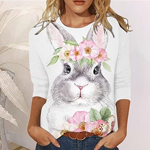 Велигденски кошули за жени 3/4 кошули за ракави за жени модни врвови лабави вклопени екипаж маица Туника врвови