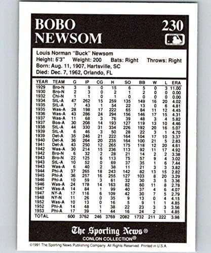 Колекцијата Конлон во 1991 година со серијалот лого MLB One 230 Bobo Newsom St. Louis Browns Официјална трговска картичка MLB од спортските