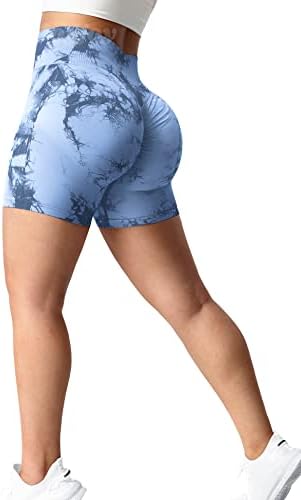 Voyjoy Tie Dye Byer Biker Shorts за жени со високи половини Беспрекорни шорцеви тренингот за јога хеланки измешани панталони за лифт за лифт