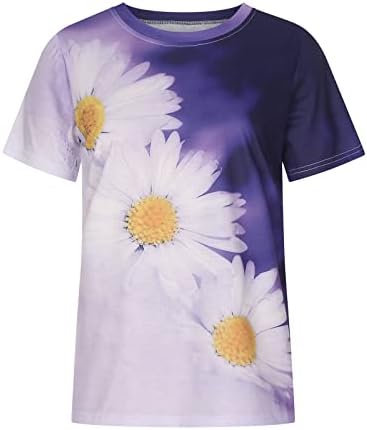 Есен летен брод маица за вратот, женски краток ракав 2023 памучен цветен графички бранч Топ маица за дами kr kr