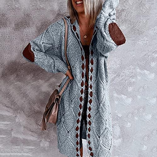 Ndvyxx женски плус големина кардиган џемпери Долг ракав Отворено предно копче надолу од бујни плетени лабави палта за надворешна облека со џебови