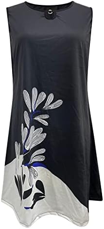 Miashui Women Business Casual Casue Oumens Omensенски случај за печатење на врвот на фустанот без ракави V вратот лабава јуниори лето