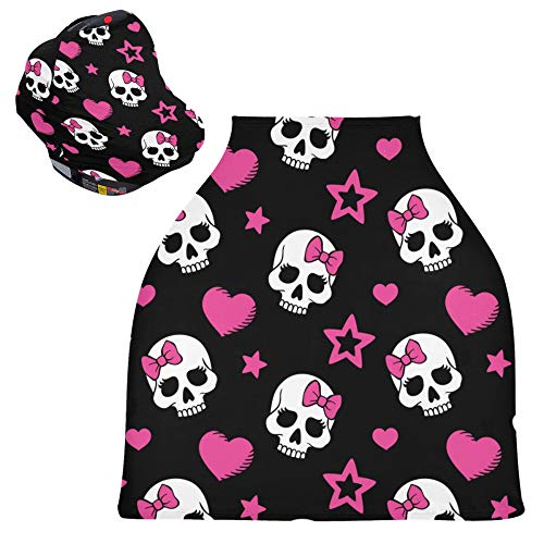 Yyzzh симпатичен череп во розов лак срце starвезда на црно истегнување на седиштето за бебиња за бебиња, новороденче крошна медицинска