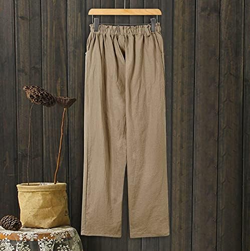 Панталони од Вокачи Капри за жени, цврсто постелнина, еластична половината, панталони летни исечени панталони панталони панталони