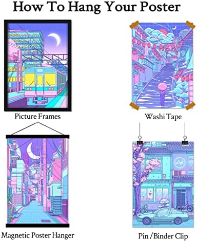 Јапонски аниме постери Апстракт Токио улици аниме wallидна уметност декор Виолетова фантастична планина Постери од 6