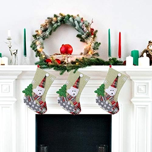 Puseky 3 парчиња Божиќни чорапи чорапи Подарок торба за закачување на приврзоци за време