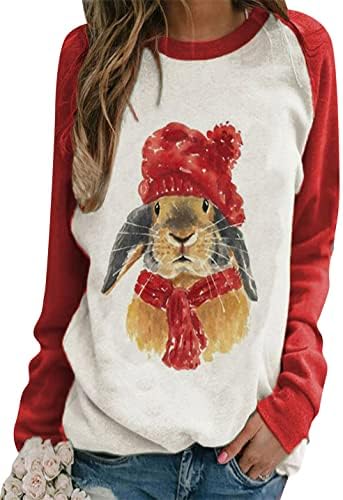 Омзин жени Велигденски денови за зајаче печатено џемпер со долги ракави со преголем пулвер