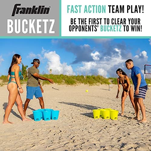 Френклин Спорт Бакет Понг игра - Совршена игра на задната игра и игра на плажа - Понг сетот вклучува 12 кофи, 3 топки и куќиште за носење