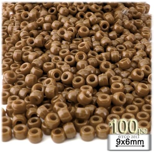 100 парчиња Пластични Кружни Непроѕирни Монистра од Пони 9х6мм Светло Кафеави Монистра