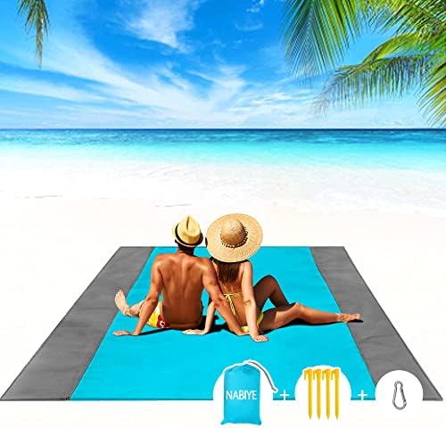 Nabiye плажа ќебе водоотпорен песок, 79 x 83/96 x 108 Екстра голема плажа мат за 4-7 возрасни, лесни и издржливи бесплатни ќебиња
