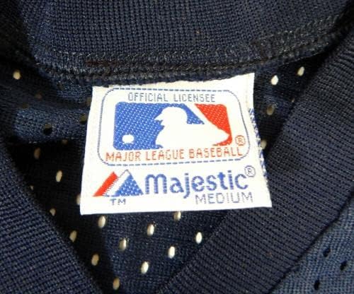 1983-90 Калифорниски ангели празна игра издадена практика за лилјаци во Blue Jersey M 744 - Игра користена дресови на MLB