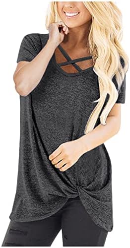V врат -маичка Девојки лето есен 2023 година облека краток ракав памучен завој Основно лабаво вклопување на врвот за жени Бо бо
