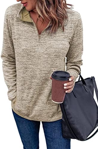 Alvaq Womenенски џемпер на џемпери, обичен долг ракав четвртина од патент во боја, пулвер туничен врвови со џебови