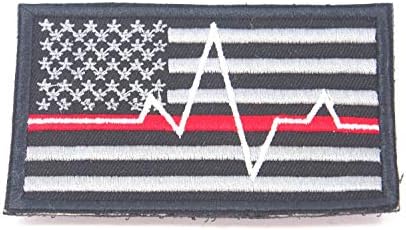 Б55 САД Американско знаме црвено и сина линија болничар пожарникар Извезена морална лепенка 9x5,5 см Поддршка