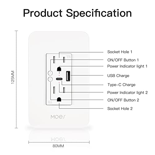 Moes Smart USB Ѕид Излез Садот Со Тип-C &засилувач; Тип-Полнач, 2.4 GHz Wi-Fi Во-Ѕид Приклучок Приклучок, Далечински Индивидуални