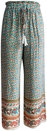 Панталони од 80 -тите години на женски женски лабави и обични панталони Гроздобер печатени широки панталони за нозе женски панталони
