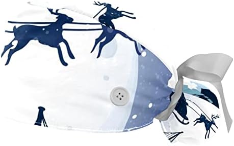 Дедо Мраз и ирваси летаат ноќно небо 2 компјутери прилагодливи буфонски капи со копчиња и капаци за вратоврска на главата за џемпери