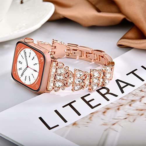 Нараквица за нараквици Visoum Bling Компатибилна за серија 8 кристали Apple Watch Band 45mm/44mm/42mm Серија 7/SE жени фустани луксузен дијамантски рачен раст накит метал часовник заме?