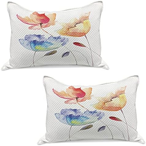 Амбезон акварел цветен плетен ватенка перница, летни цвеќиња во ретро стил, ефект на сликање природа е уметност, стандардна покривка на перница