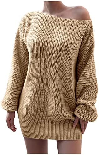 Offенски џемпер од рамо, обичен лабав плетен џемпер фустан надвор од рамената, обичен џемпер џемпер џемпер