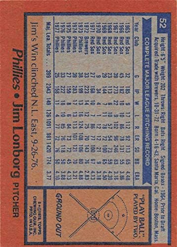1978 Топпс 52 Jimим Лонборг Филаделфија Филис МЛБ Бејзбол картичка екс одлична