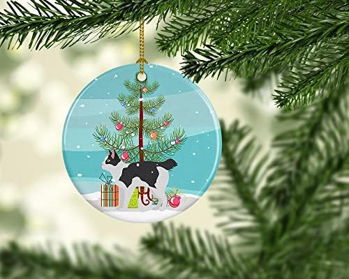 Богатства на Каролина CK4633CO1 Јапонски боб -мачка весела Божиќна керамичка украс, украси за новогодишни елки, виси украс за Божиќ,