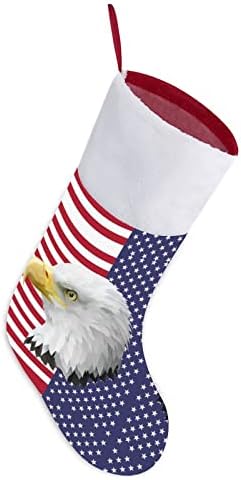 Американско знаме ќелав орел Божиќни чорапи за порибување со кадифен камин што виси за Божиќно дрво