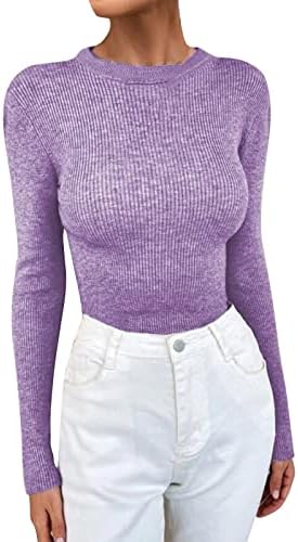 Џемпер со долг ракав со тркалезен врат плетена врвна женска маица