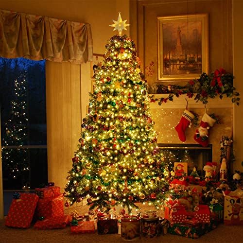 Светло за новогодишна елка со toвезден топер, 10,5 метри x15 линии жици светла, 322 LED Божиќни завеси самовила со 8 режими на осветлување,