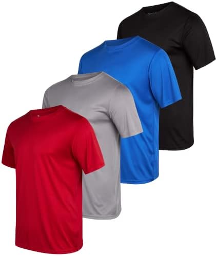 Атлетска маица за машка маичка Ixtreme - 4 пакувања Активни перформанси со спортски спортови со суво вклопување - кошула за вежбање со краток