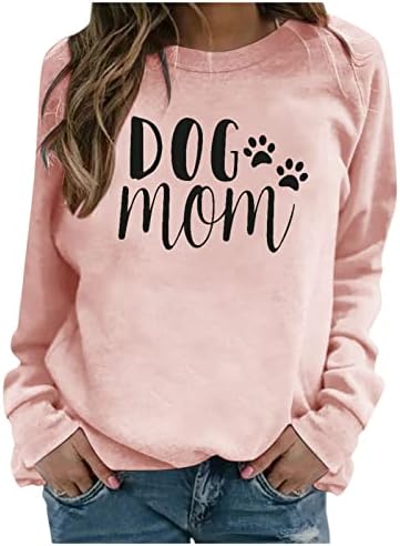 Мусја жени куче мама дуксер куче мама пуловер симпатична куче шепа графичка мета смешна буква печати кошула со долг ракав
