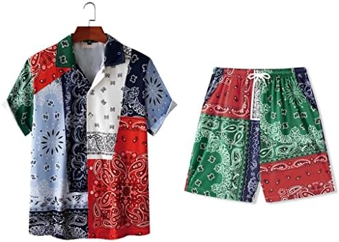 Машка облека за мажи YCZDG Постави забава за летни спортови на плажа, обични печатени кошули 2 парчиња