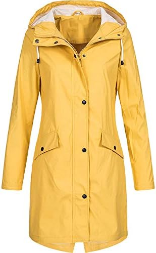 Водоотпорна јакна на Zdfer Women Rain Outdoor Sports Windproof Plus Size Hooded Longline мантил со мантил со џебови со џебови