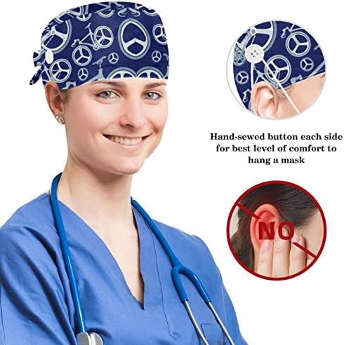 Прилагодливо работно капаче со копче за памук со памук, симпатични птици во повторување на хирург капа за жени