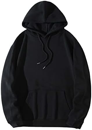 Макемехнички машки основни термички топлински пуловер качулка со џеб со џеб
