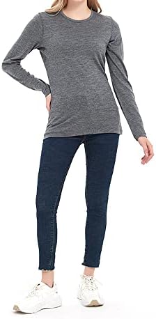 Yuerd M&W мерино волна од волна, женски мерино волна со долги ракави термички долна облека кошули за жени со средна тежина сив марл