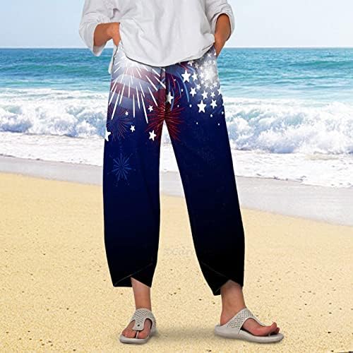 Жените Еластична Половината Панталони со Џеб Лабава Харем Панталони Печатени Мода Лабава Култура Лен Кулот Панталони