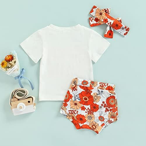 Xiaodricee бебе девојче една година роденденска облека Groovy Една кратка ракав Romper Bodysuit+Цветни цвеќиња 3 парчиња бохо шорцеви