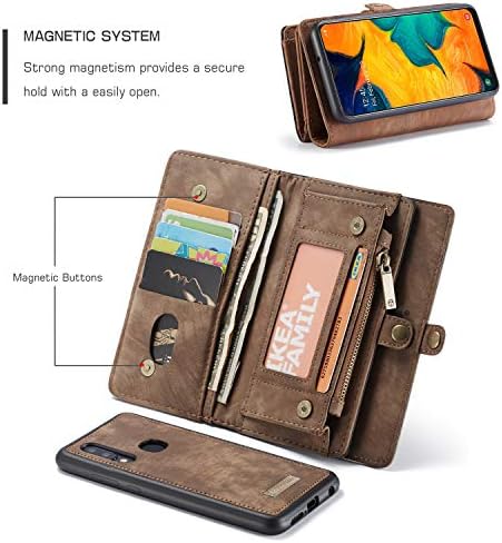 Симикоо Самсунг А50 Кожен Паричник Чанта Со Патент Одвојлива Картичка Слотови Држач За Превртување Магнетна Рачка За Зглоб Отпорна На Удари