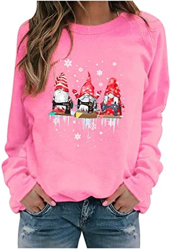 Chirthените Божиќни руно кошули со долг ракав Смешен Дедо Гном Графички џемпери празнични обични екипи на екипажот пуловер