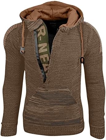 Џемпери на ymosrh за мажи есенски зимски џемпер со качулка, плетен џемпер со долг ракав, машка пулвер
