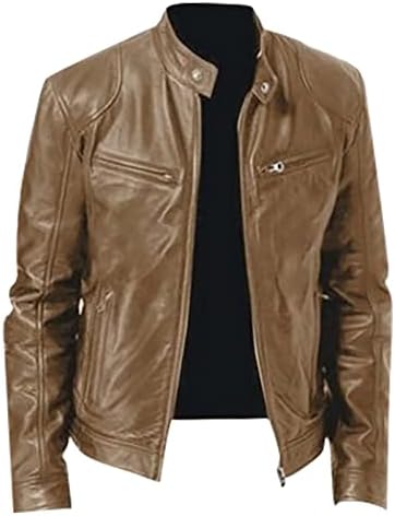 Dyguyth Faux кожа јакна мажи, бомбаш моторцикл јакна палто патент тенок шерпа наредена зимска топла надворешна облека со џеб