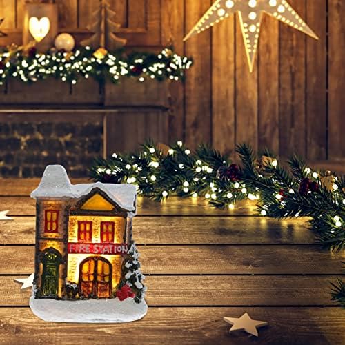 Декор за светилници Toyandona, Божиќна сцена селски куќи, минијатурна смола куќа Божиќна сцена украси со LED лесни Божиќни украси