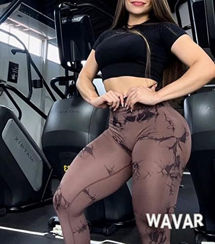Wavar Tie Dye Dye Scrunch задник Подигнување беспрекорни хеланки за жени со висока половината јога панталони контрола на стомакот
