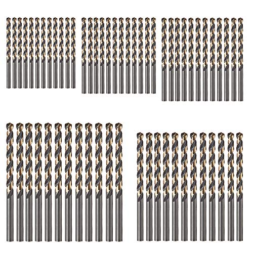60 компјутери, битови за вежба за пресврт на HSS, 1/16 , 5/64, 3/32 , 7/64, 1/8 [12 парчиња за секоја], дупчење на благ челик, бакар, алуминиум,