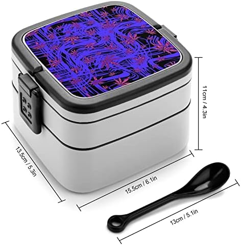 Светла виолетова неонска плевел кутија за ручек преносен двослоен бенто кутија со голем капацитет контејнер за контејнер за храна со лажица