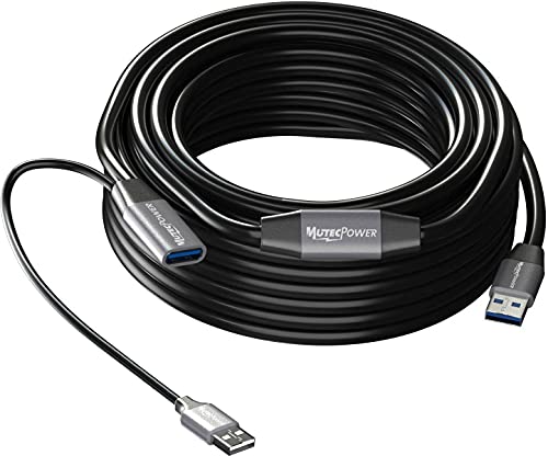 MutecPower 50 стапки Активен USB 3.0 машки до женски продолжен кабел USB Повторувач на продолжение со 2 засилувачи и USB напојување - црна